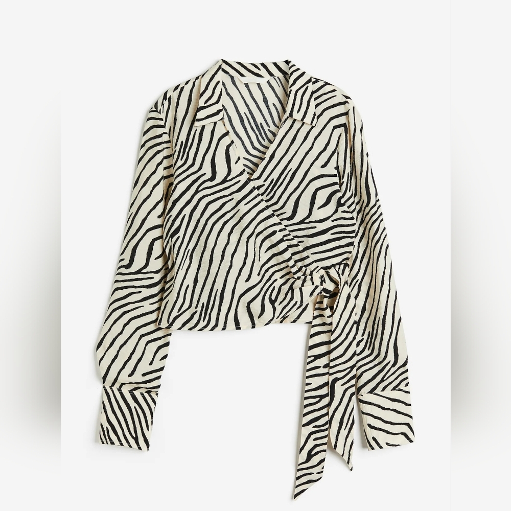 H&M Wrap Blouse Zebra Print S NWOT